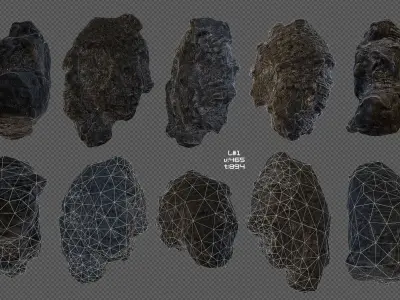 black ore rock set  Low-poly 3D model