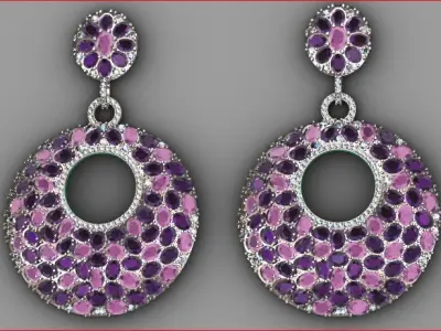 Earrings full of oval stones 3D print model