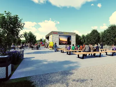 mobile home camping resort with bar Free low-poly 3D model