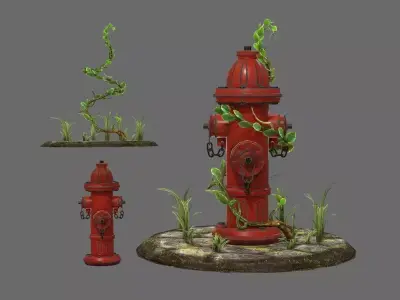 Fire hydrant and branch Low-poly 3D model