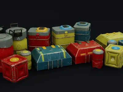 Sci Fi containers Low-poly 3D model