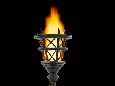 Medieval Fire Torch Game Ready 3D Model 3D model
