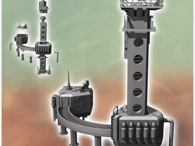 Set of futuristic giant drill with drilling hole and sorting ann 3D print model