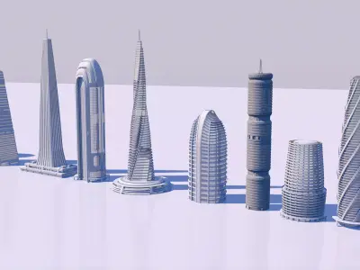 Futuristic skyscrapers downtown 3D model