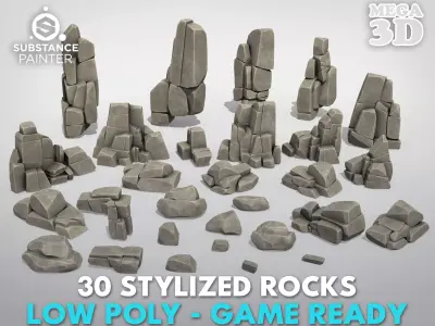 30 Stylized Block Rock - 3D Game Asset - 231030 Low-poly 3D model