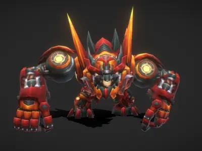 Fantasy RPG Fire Meka Low-poly 3D model