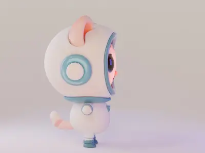 Cartoon Cat in Space Suit Low-poly 3D model