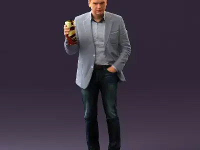 Barman in light gray top juice in hand 0941 3D model
