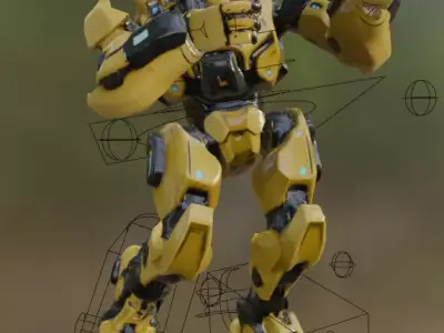 Sci Fi Combat Robot Fully Rigged and 9 Pro Animations Game Ready Low-poly 3D model