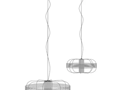 GALAXY two hanging lamps with metal frame and glass shade 3D model