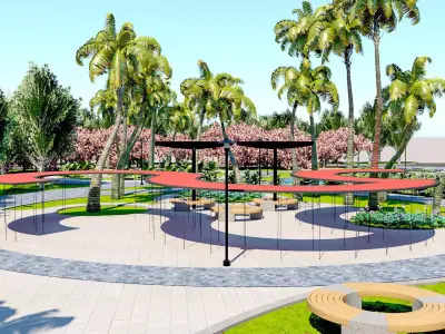 Modern Urban Park and Public Square 3D Model Low-poly 3D model