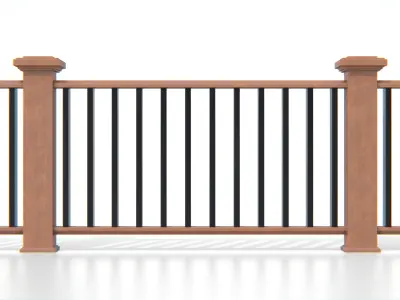 Modular Wooden Railing Fence Low-poly 3D model