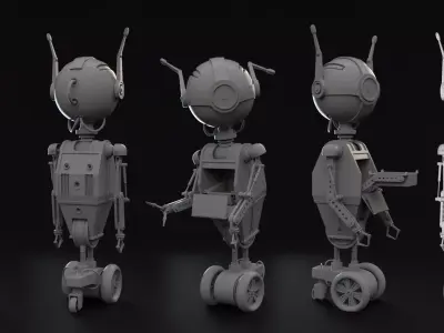 Cute rigged little robot Low-poly 3D model