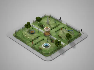 Urban Park with children games Low-poly 3D model