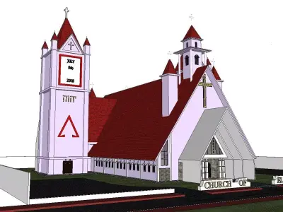 Architecture-Religion-God-Culture-Temple-0264 church with two... 3D model
