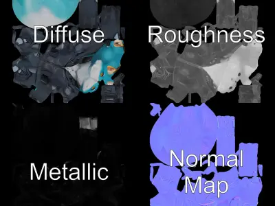 Azure Fox Warrior in Tactical Gear with Cyberpunk Elements Low-poly 3D model