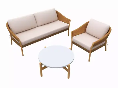 Outdoor set 2 seater sofa chair coffee table 02 3D model