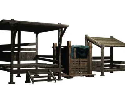 Classic Hut and river toilet Low-poly 3D model