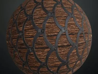 Decorative Iron Lattice Wood Planks PBR Texture