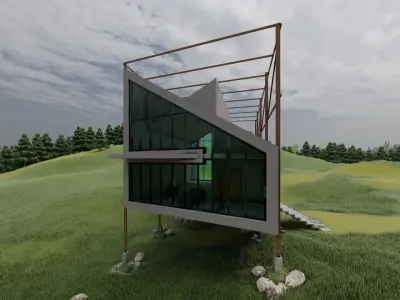 C-House house on hill 3D model