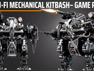  SCI-FI MECHANICAL KITBASH GAME READY MECH ASSET Low-poly 3D model