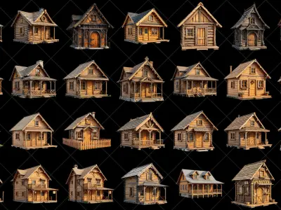 134 Transparent Wooden House Game Asset Texture