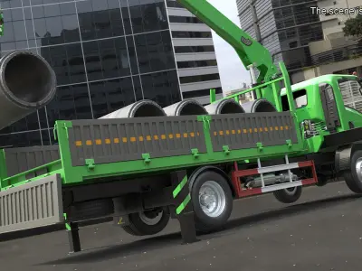  Crane Truck Manipulator with Concrete Pipes 