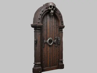 Medieval Fantasy Skull Wooden Door Low-poly 3D model