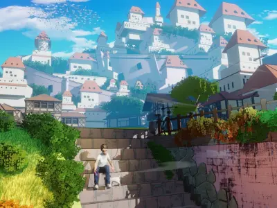 blender anime village town scene 3D model