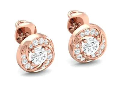 SWAZ15ER rose gold stud earrings with diamonds 3D print model