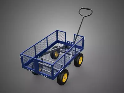 BLUE MESH METAL NET PANEL DECK RACK GARDEN CART WAGON TROLLEY 4W 3D model