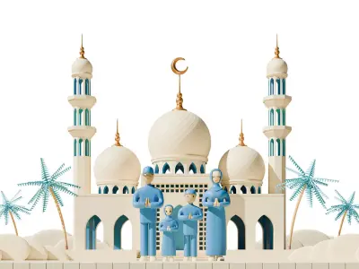 Islamic Family On Front Of A Mosque 3D model