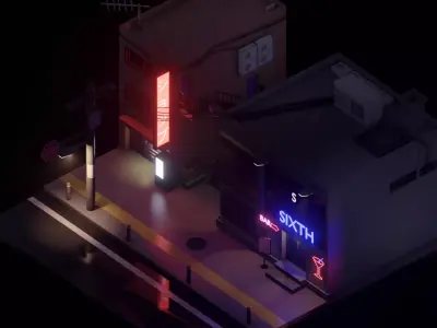 Low Poly Bar Night Exterior Scene Low-poly 3D model