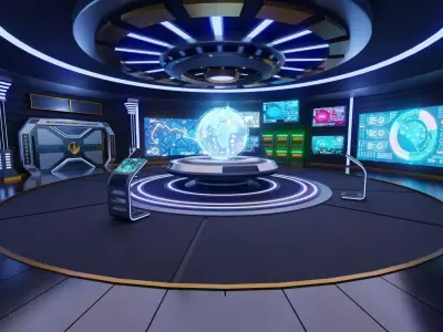Sci-Fi Command Room Interior With 25 Sci-Fi Music Tracks Low-poly 3D model