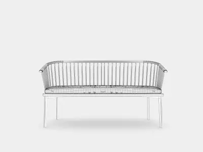 Classic wood bench with struts 3D model