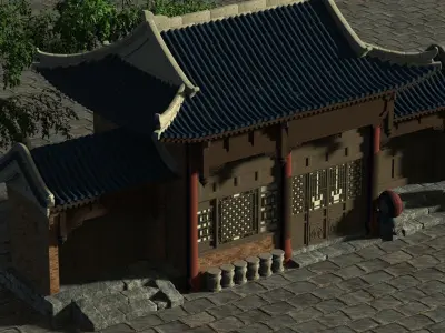 Front door of China house Low-poly 3D model
