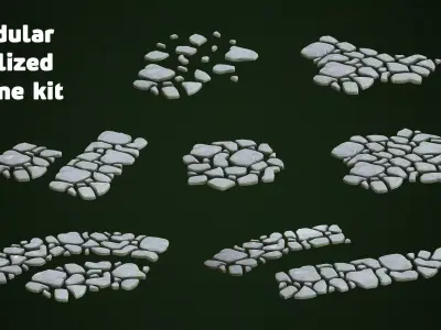 Stylized Modular Stone Path Kit - 10 Pieces Low-poly 3D model