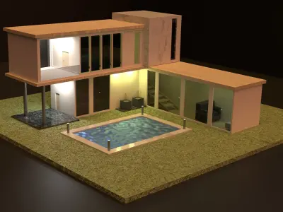 4k 3d house modern with swimming pool Free low-poly 3D model