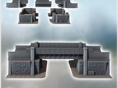 Road bridge with sidewalk guardrails and platform in cut stone 6 3D print model