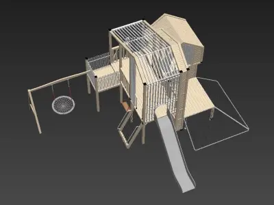 Children wooden playhouse playground 3D model