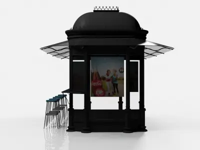 Classical Black Metal Street Kiosk 2x4m 3DS Max Vray Corona 3D model
