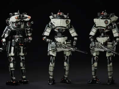 Etasphera14 humanoid robot with gun Low-poly 3D model