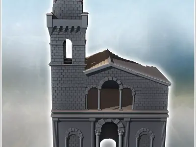 Large classical tile-roofed building with stone walls clock towe 3D print model purchase