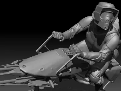 scout trooper starwars on byke 3D print model