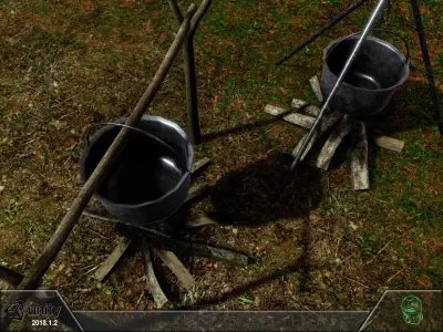 Bonfire two pots and fire pit Low-poly 3D model