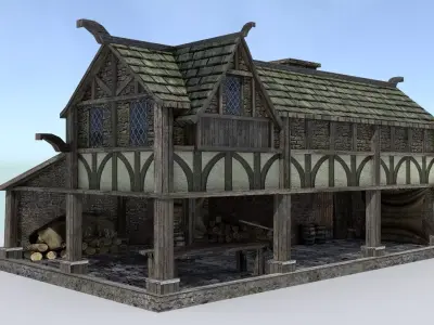 Medieval Village Sawmill Low-poly 3D model