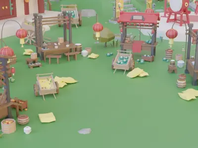 Low Poly Asian Style Set Low-poly 3D model