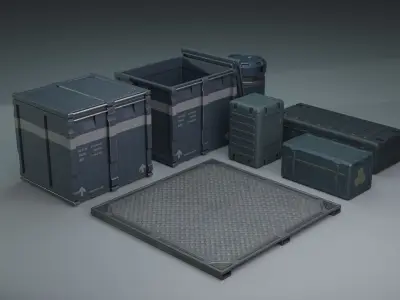 3D Sci Fi Crate And Barrel Pack Game Ready Low-poly 3D model