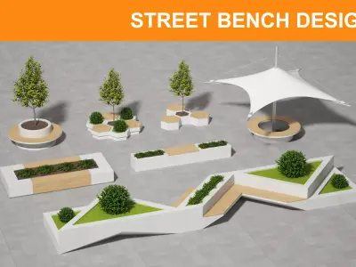 Geometric Street Bench 3D model