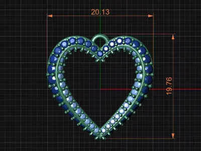 Double Row Pave Heart Pendant 3D Print Model 3D print model